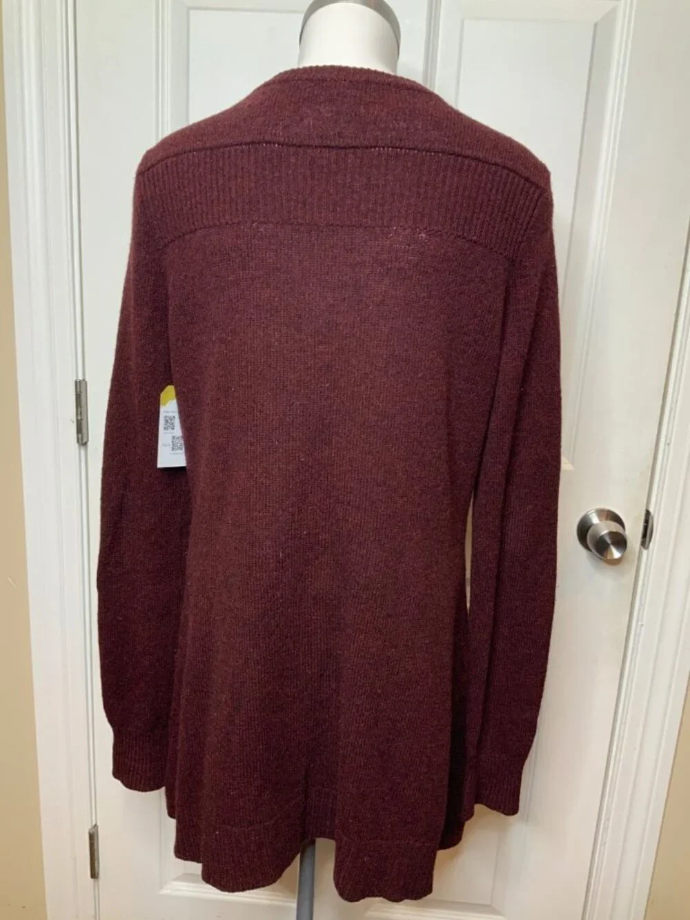 Free People Maroon Wool Button Lapel Long Cardigan Sweater, Size L